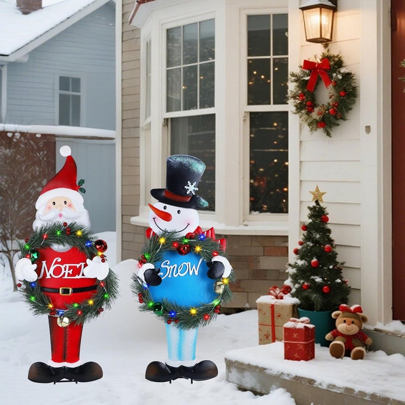 Stentec Lighted Christmas Decorations Outdoor, 2 Pack 30" Height Santa & Snowman Xmas Yard Signs Metal Garden Stakes with LED Lights, Battery Powered for Holiday New Year Winter Walkway Patio Lawn - Image 2